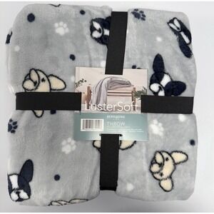 NWT Berkshire LusterSoft Throw  Blanket Plush Gray Boston Terrier Dogs  50"x70"